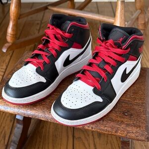 Nike Air Jordan 1 Mid Black Red White Shoes